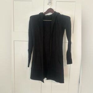 Cyrus Black Hooded Open-Front Waffle Weave Knit Cardigan S